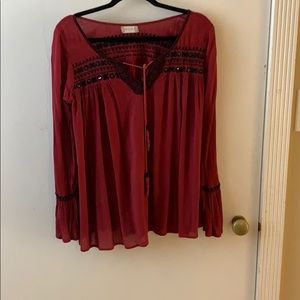 Altar’d State Maroon Shirt with Black Embroidery